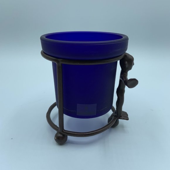 Metal Figure Candle Holder and Royal Blue Glass Insert - 2 pieces - Picture 2 of 5